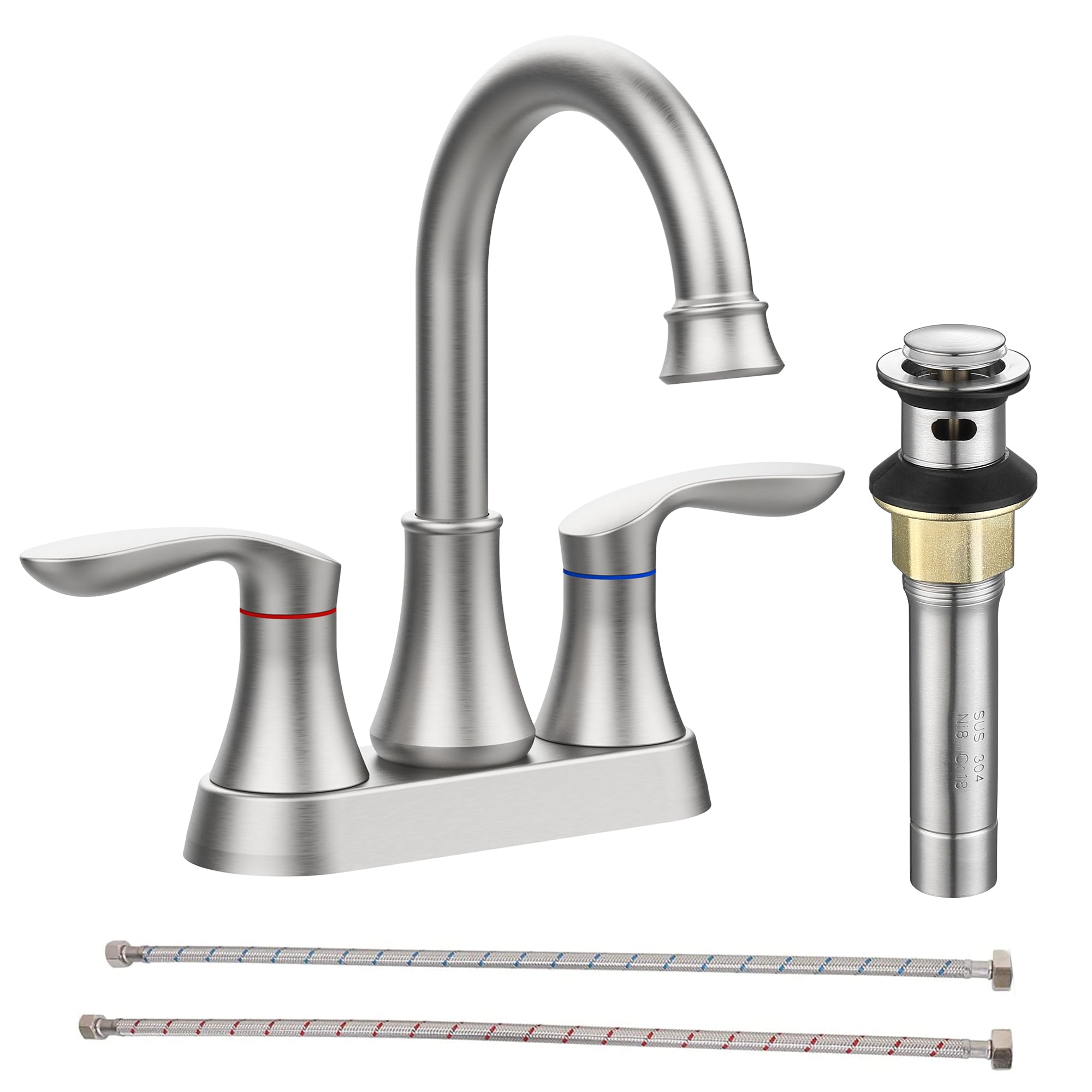 4 in. Centerset Double Handle High Arc Bathroom Faucet with Drain Kit Included
