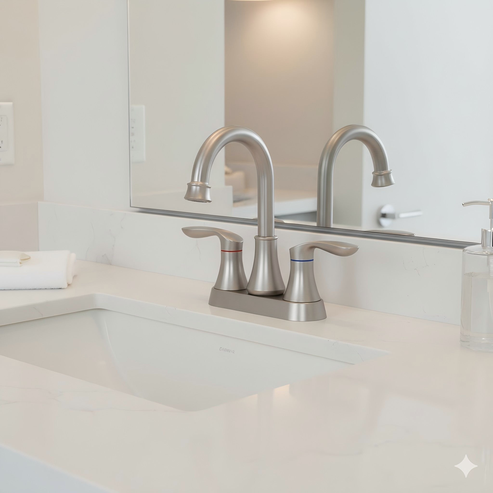 4 in. Centerset Double Handle High Arc Bathroom Faucet with Drain Kit Included — thumbnail 2