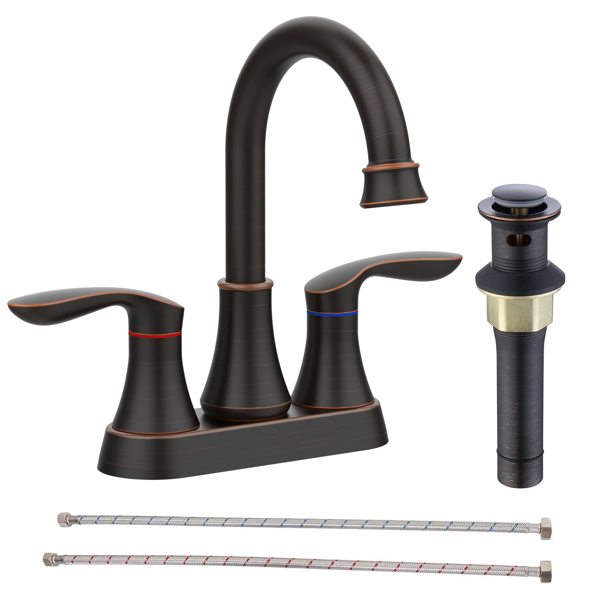 4 in. Centerset Double Handle High Arc Bathroom Faucet with Drain Kit Included — image 1