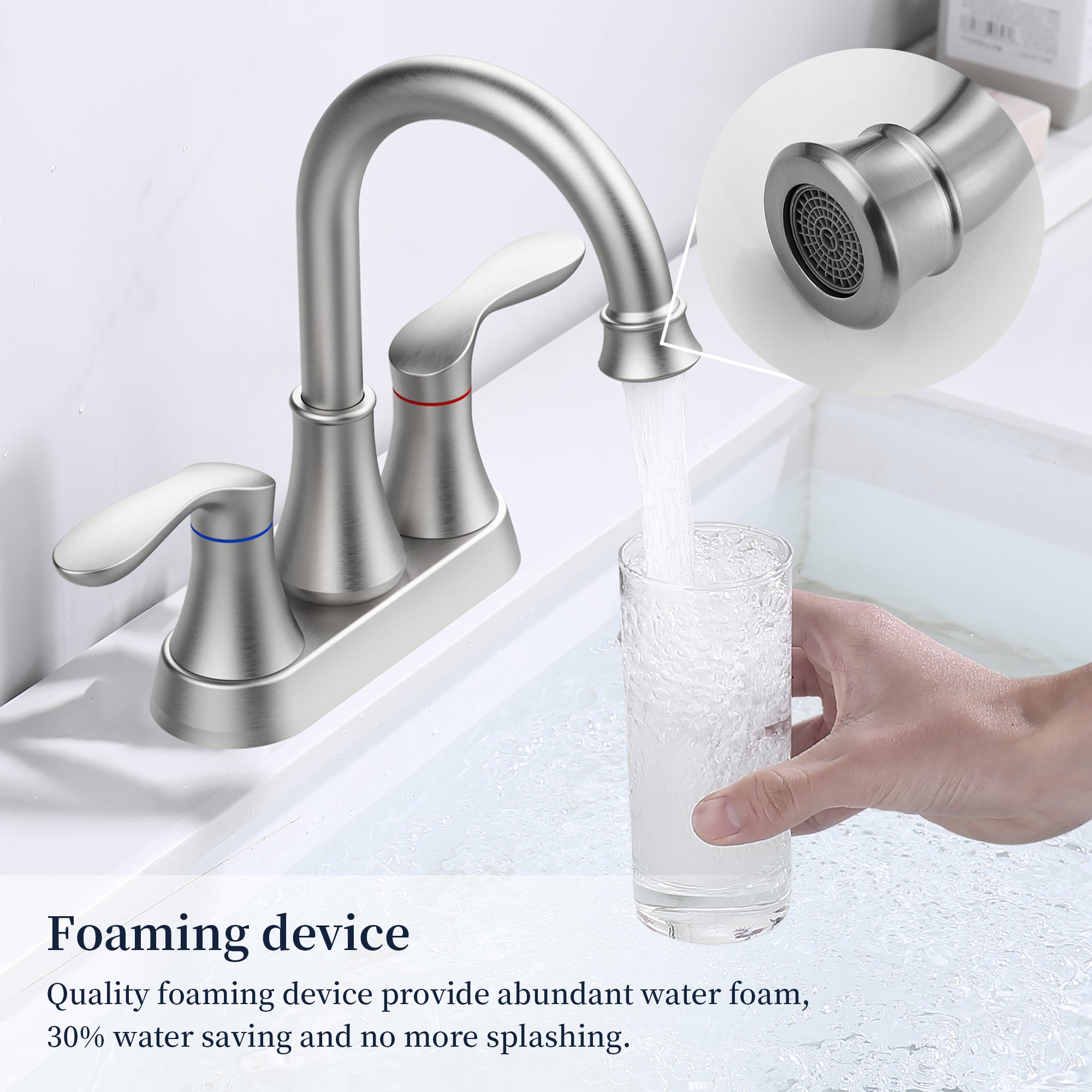 4 in. Centerset Double Handle High Arc Bathroom Faucet with Drain Kit Included — thumbnail 3