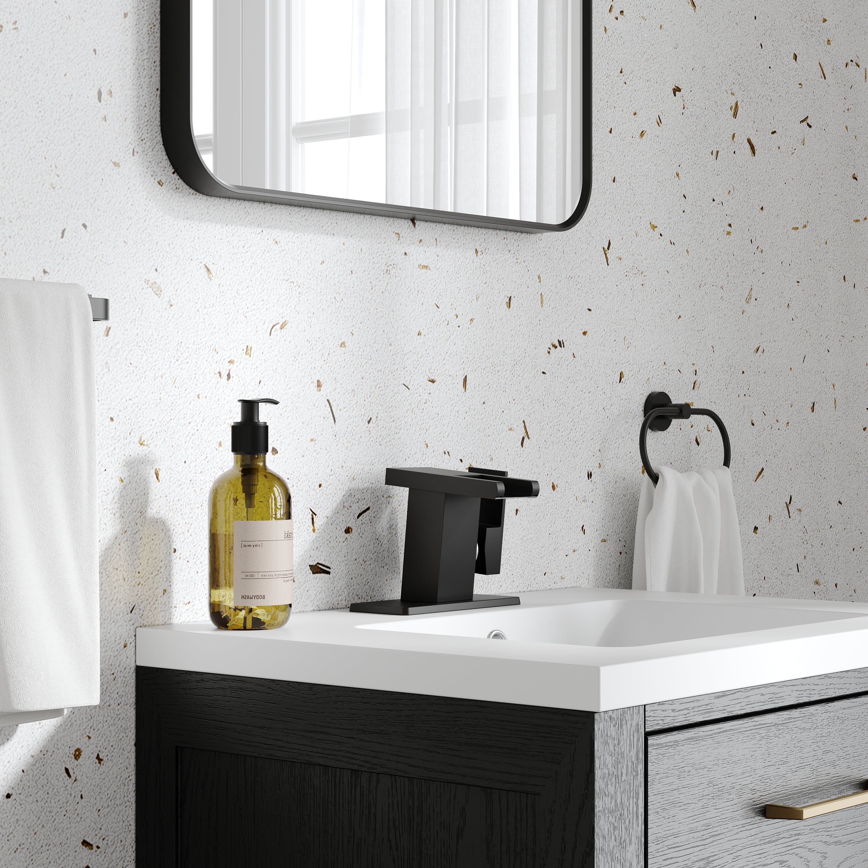 Single Handle LED Waterfall Bathroom Sink Faucet with Deck Plate, Temperature-Sensitive 3-Color Light — thumbnail 2