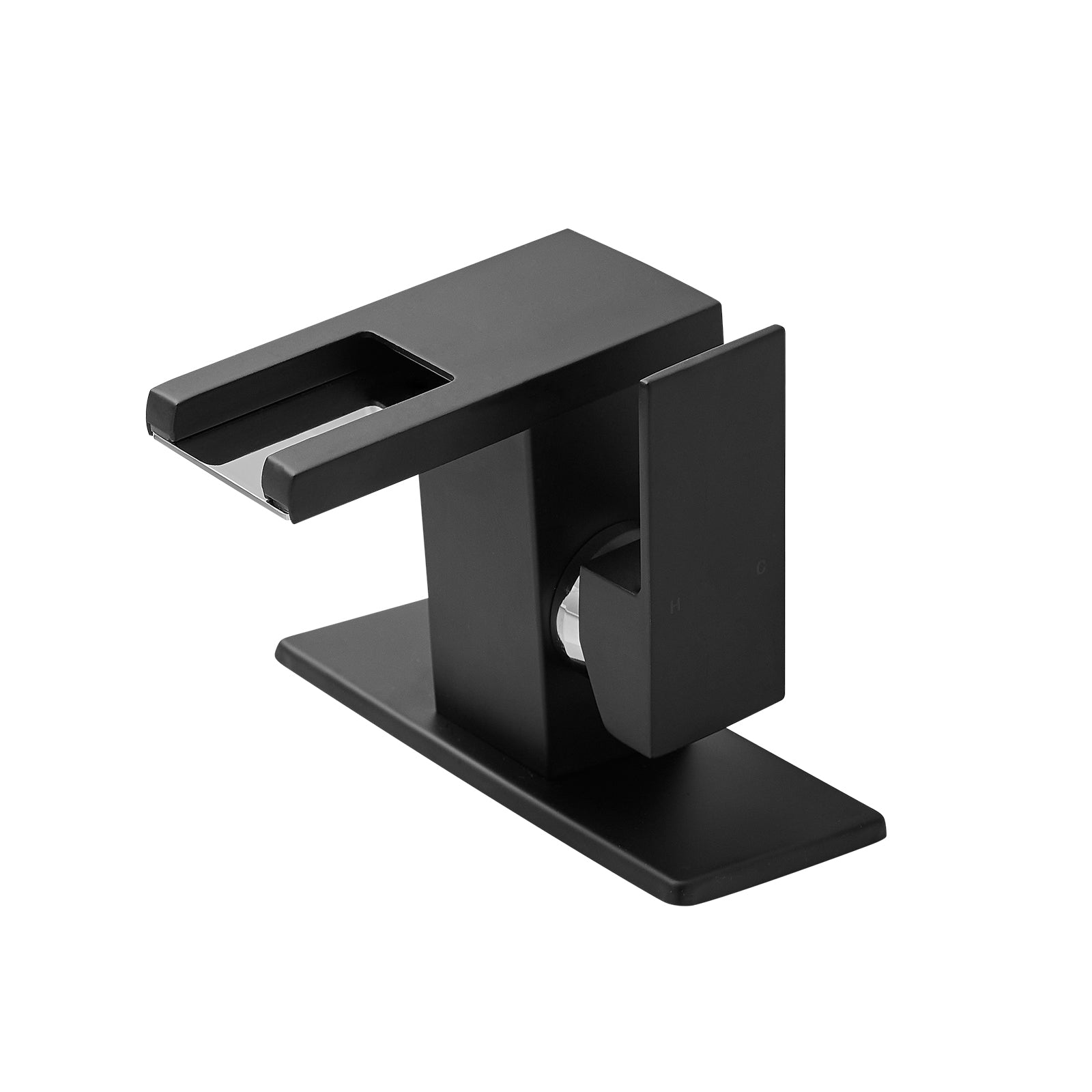 Single Handle LED Waterfall Bathroom Sink Faucet with Deck Plate, Temperature-Sensitive 3-Color Light — image 1