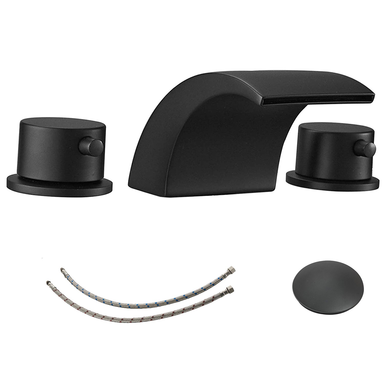 8 in. Widespread Double Handle Bathroom Waterfall Faucet with Pop-Up Drain and Supply Lines — image 1