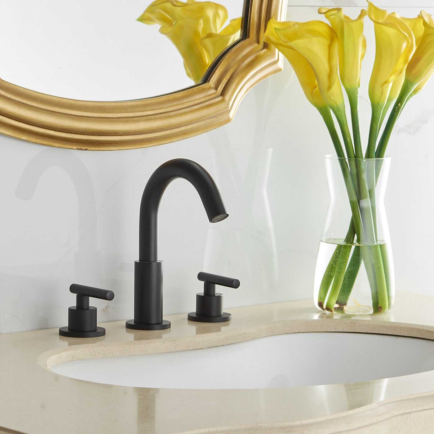 8 in. Widespread Double Handle Bathroom Faucet With Pop-up Drain Assembly in Matte Black — thumbnail 2
