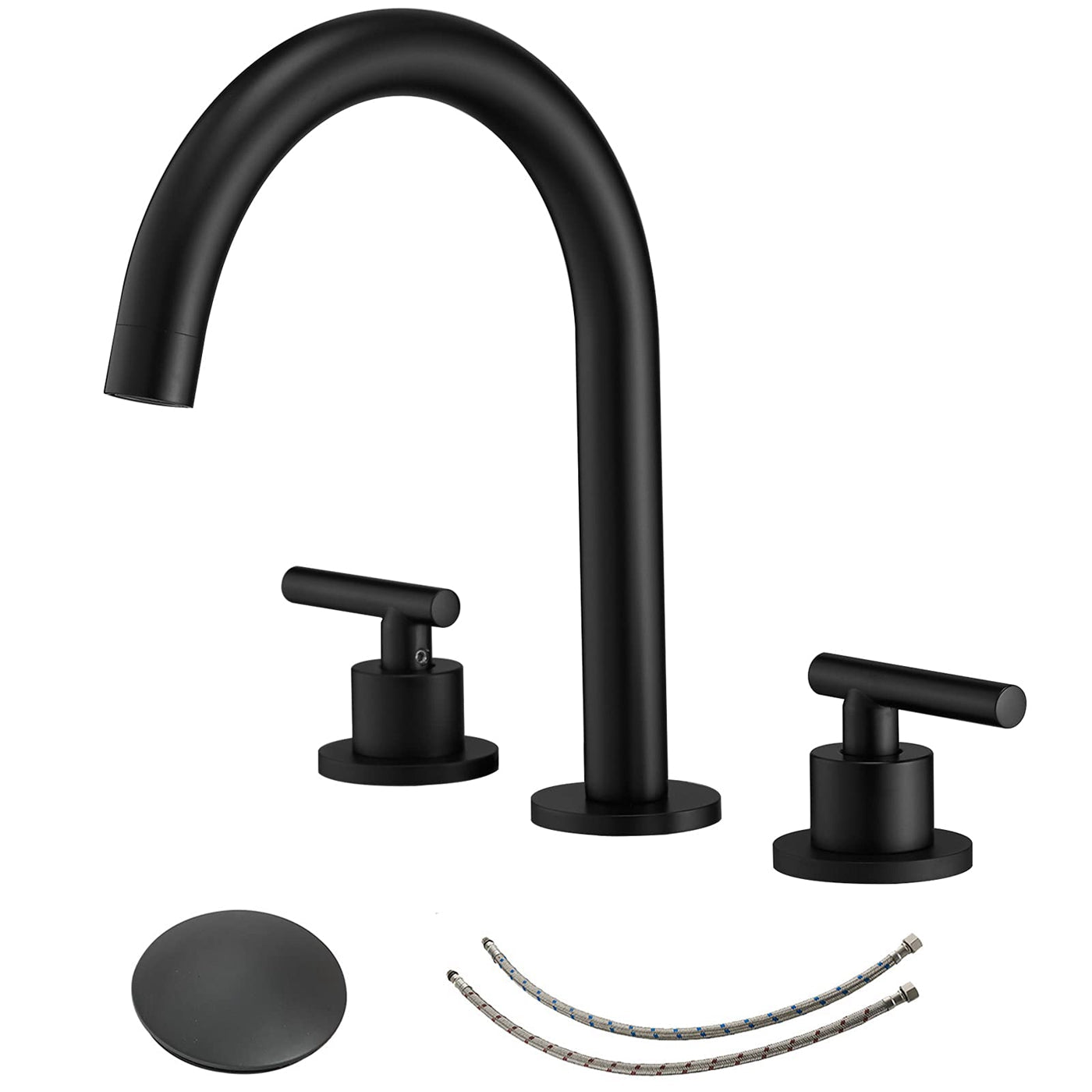 8 in. Widespread Double Handle Bathroom Faucet With Pop-up Drain Assembly in Matte Black — thumbnail 2