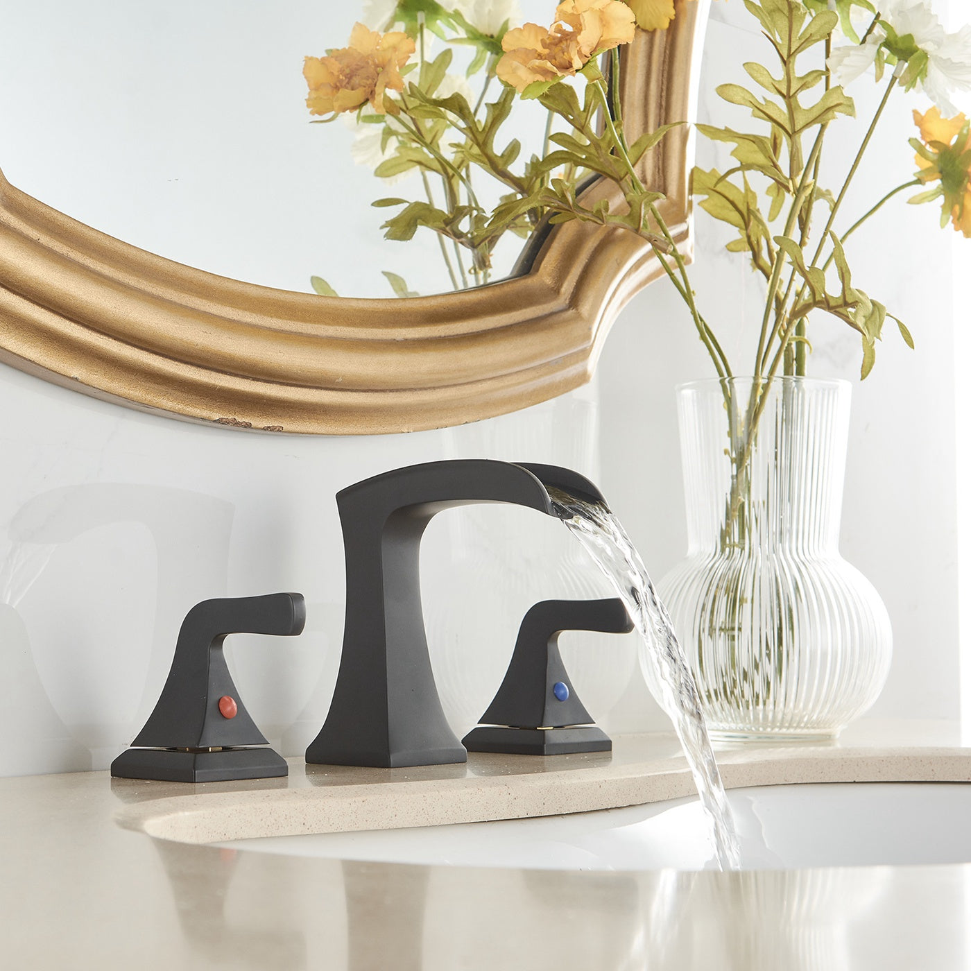 8-16 Inch Widespread Waterfall Bathroom Faucet, 2-Handle Solid Brass with Elegant Spout — image 1