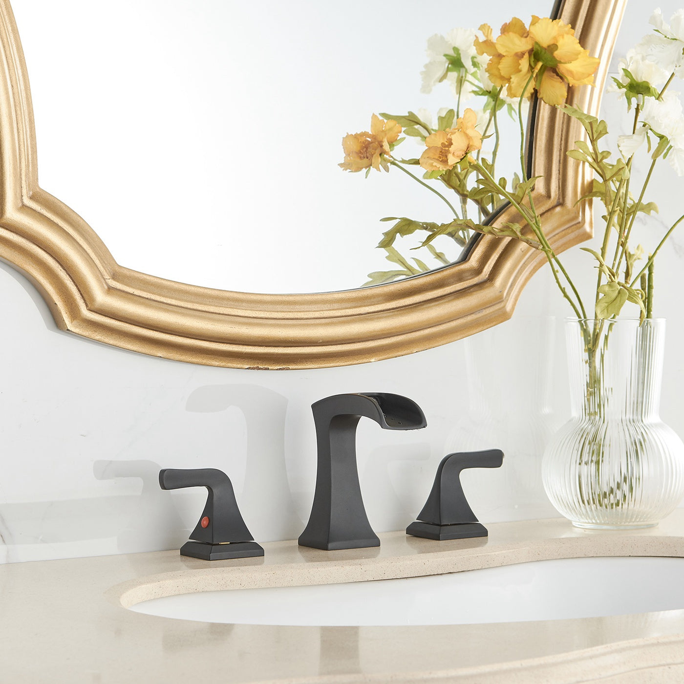 8-16 Inch Widespread Waterfall Bathroom Faucet, 2-Handle Solid Brass with Elegant Spout — thumbnail 3