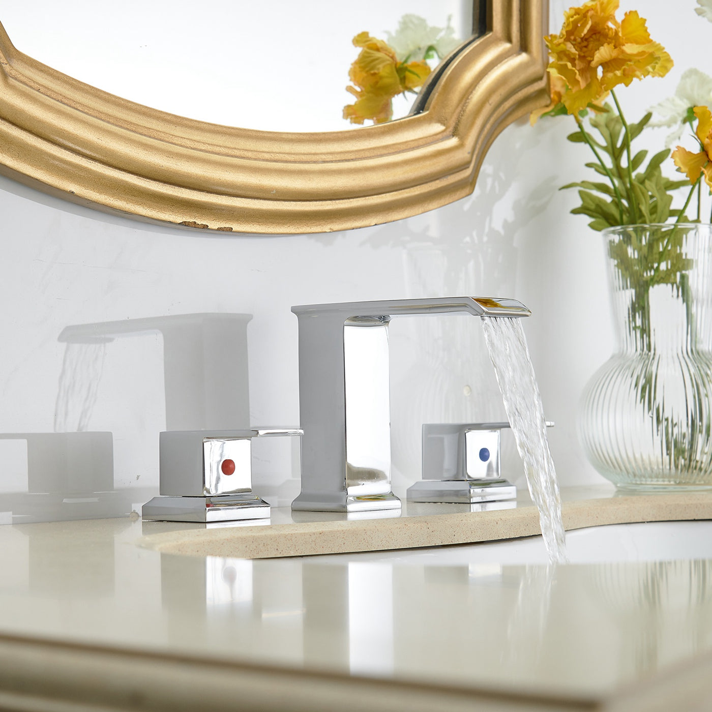 8 in. Waterfall Widespread 2-Handle Bathroom Faucet With Pop-up Drain Assembly in Spot Resist Polished Chrome — thumbnail 2