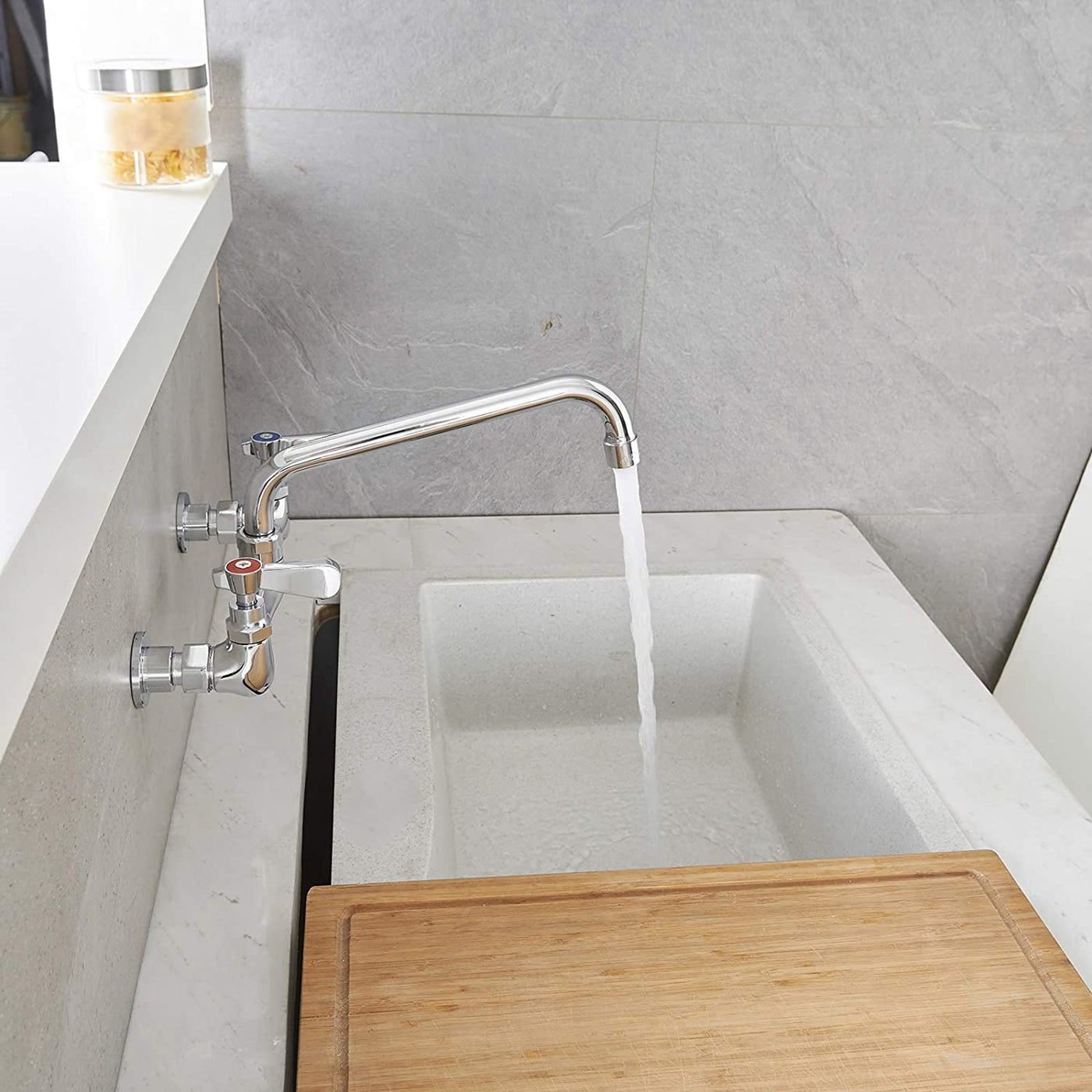 2-Handle Wall Mount Kitchen Faucet With 10 Inch Swivel Spout — thumbnail 3