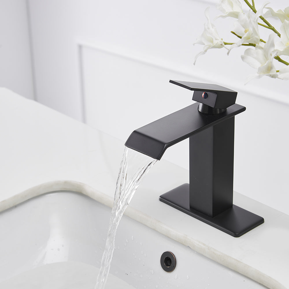 Waterfall Single-Handle Low-Arc Bathroom Faucet With Pop-up Drain Assembly — thumbnail 2