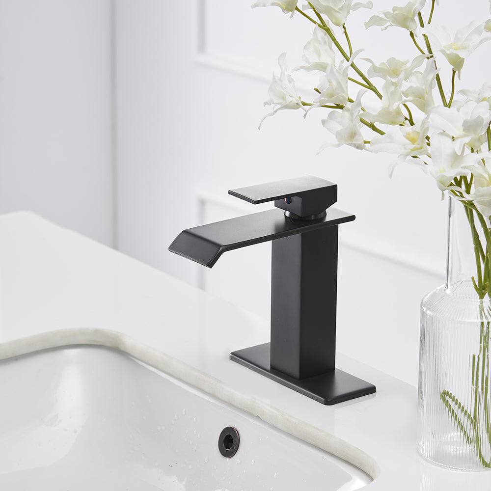 Waterfall Single-Handle Low-Arc Bathroom Faucet With Pop-up Drain Assembly — thumbnail 3