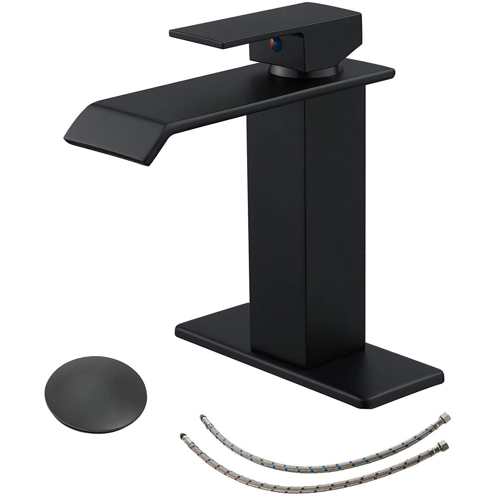 Waterfall Single-Handle Low-Arc Bathroom Faucet With Pop-up Drain Assembly — image 1