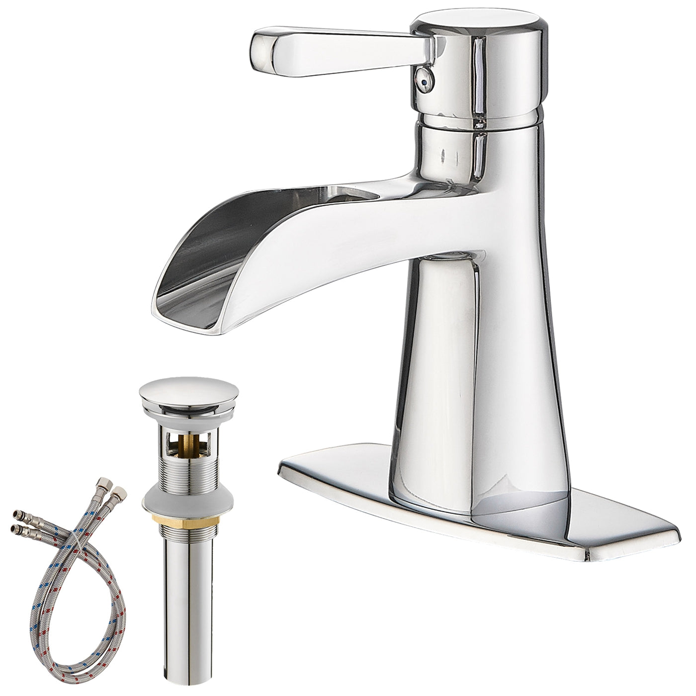 Waterfall Single Hole Single-Handle Low-Arc Bathroom Sink Faucet With Pop-up Drain Assembly — image 1