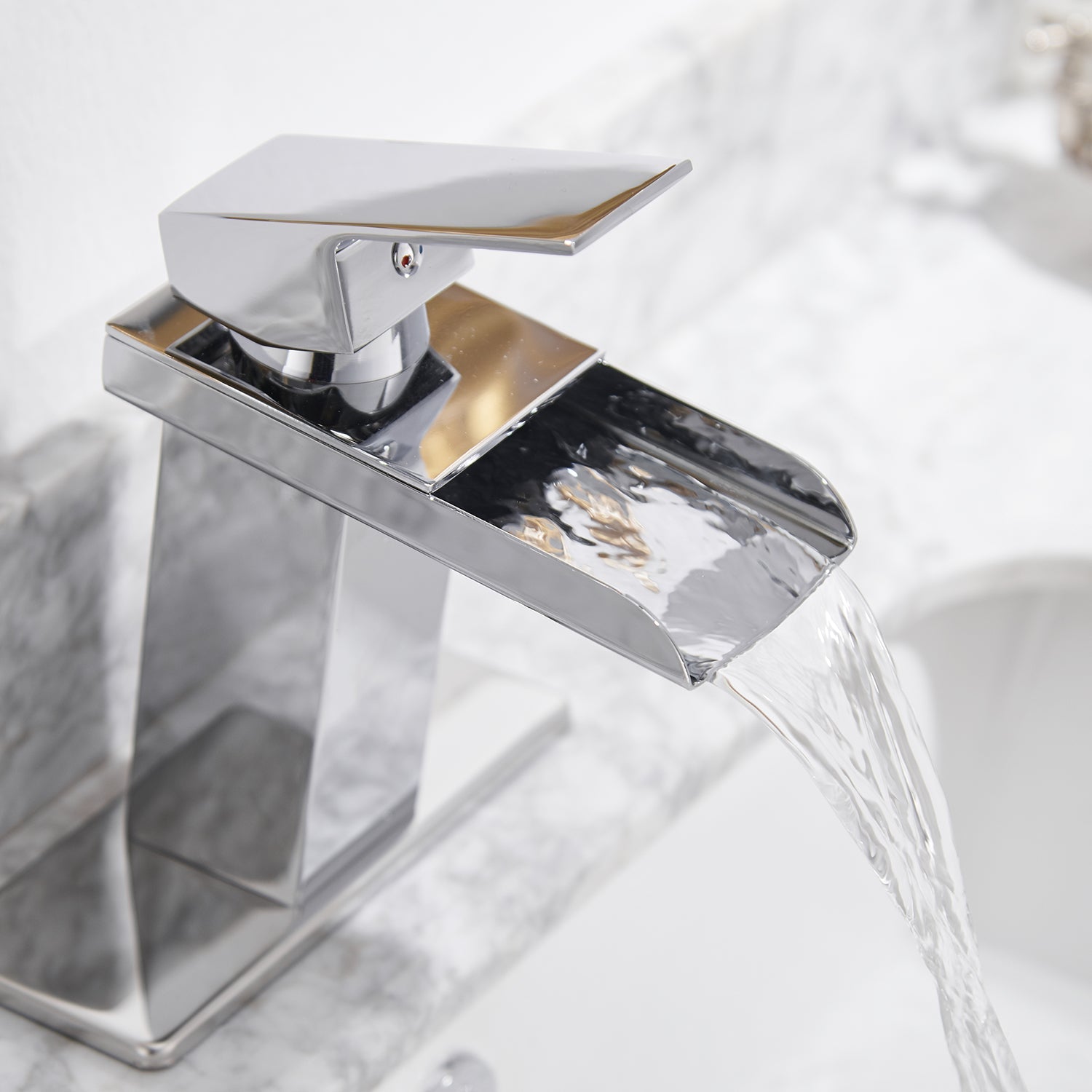 Single Hole Waterfall Bathroom Faucet with Deckplate Included — thumbnail 3