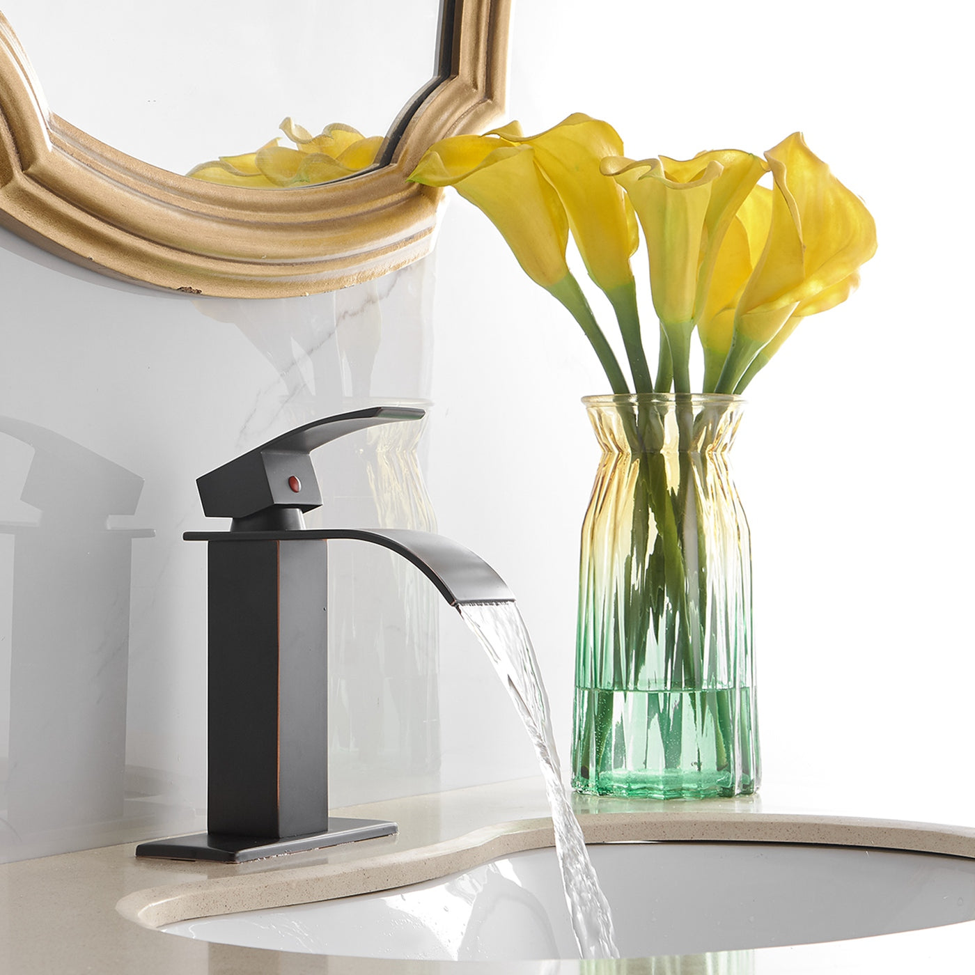 Waterfall Single Hole Single-Handle Low-Arc Bathroom Faucet With Pop-up Drain Assembly — thumbnail 2