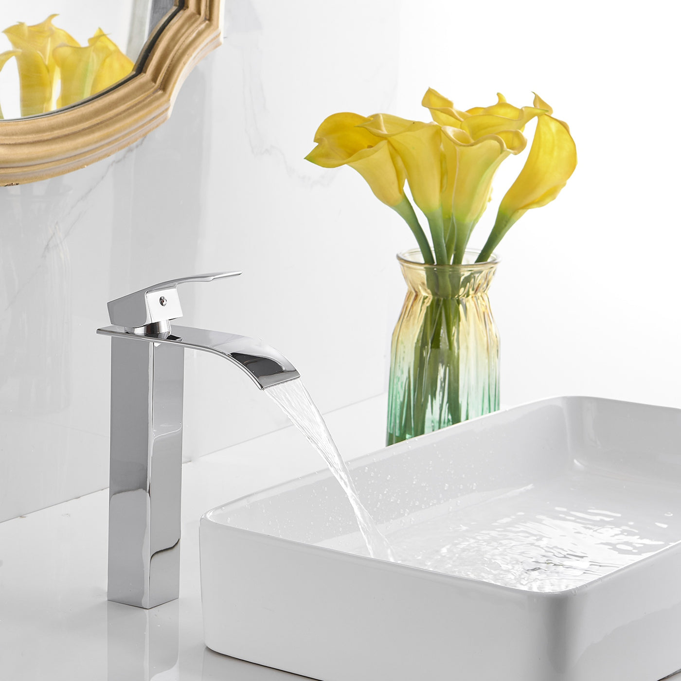 Single Hole Single Handle Waterfall Bathroom Vessel Sink Faucet With Pop-up Drain Assembly — thumbnail 2