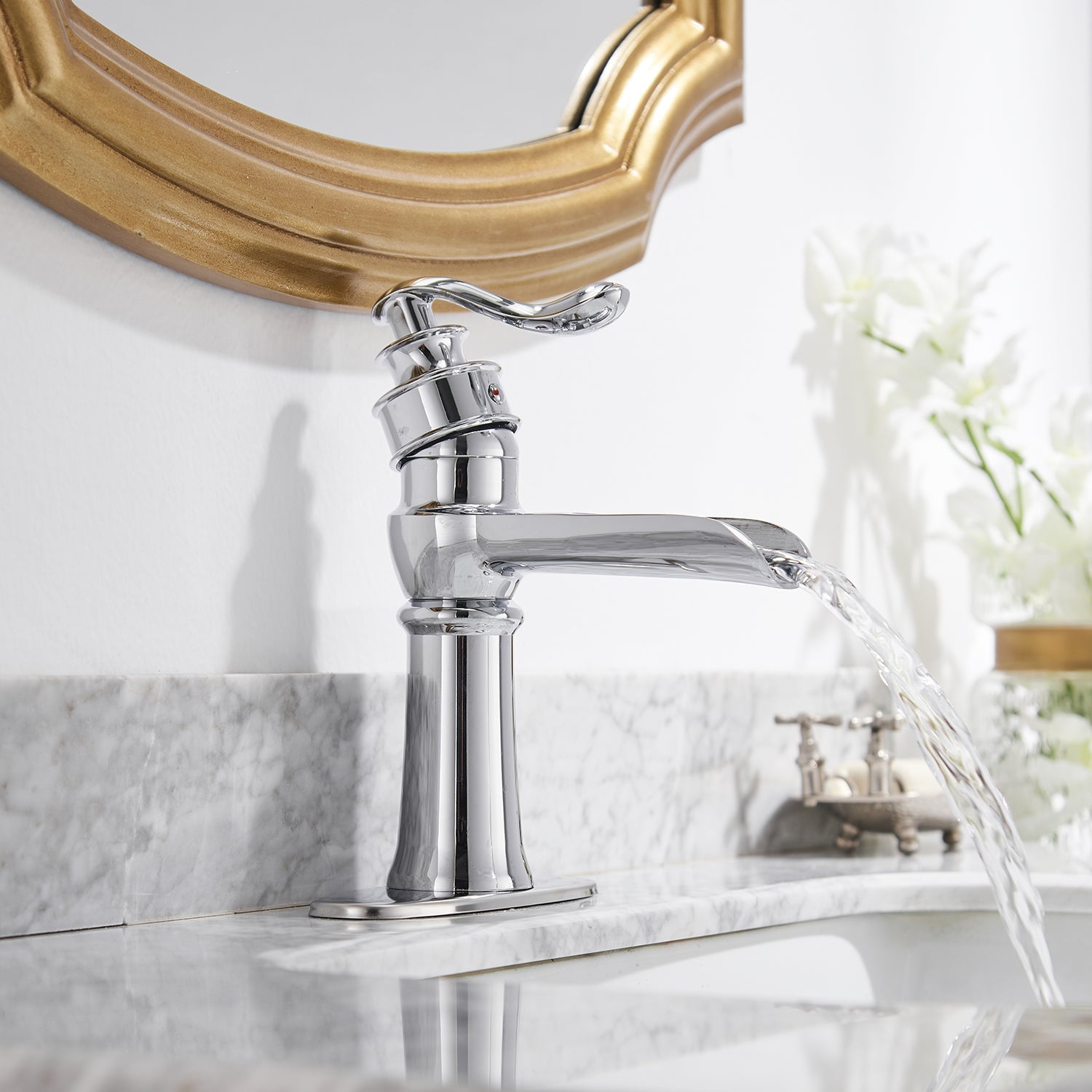 Single Handle Single Hole Bathroom Faucet with Deckplate Included and Supply Lines — thumbnail 3