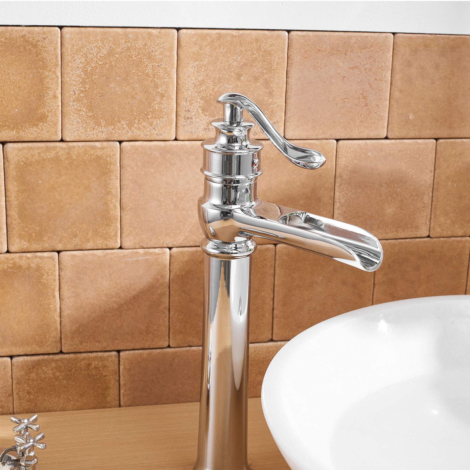 Single-Hole Single-Handle Bathroom Faucet High Spout with Drain Kit Included Corrosion Resistance — thumbnail 3