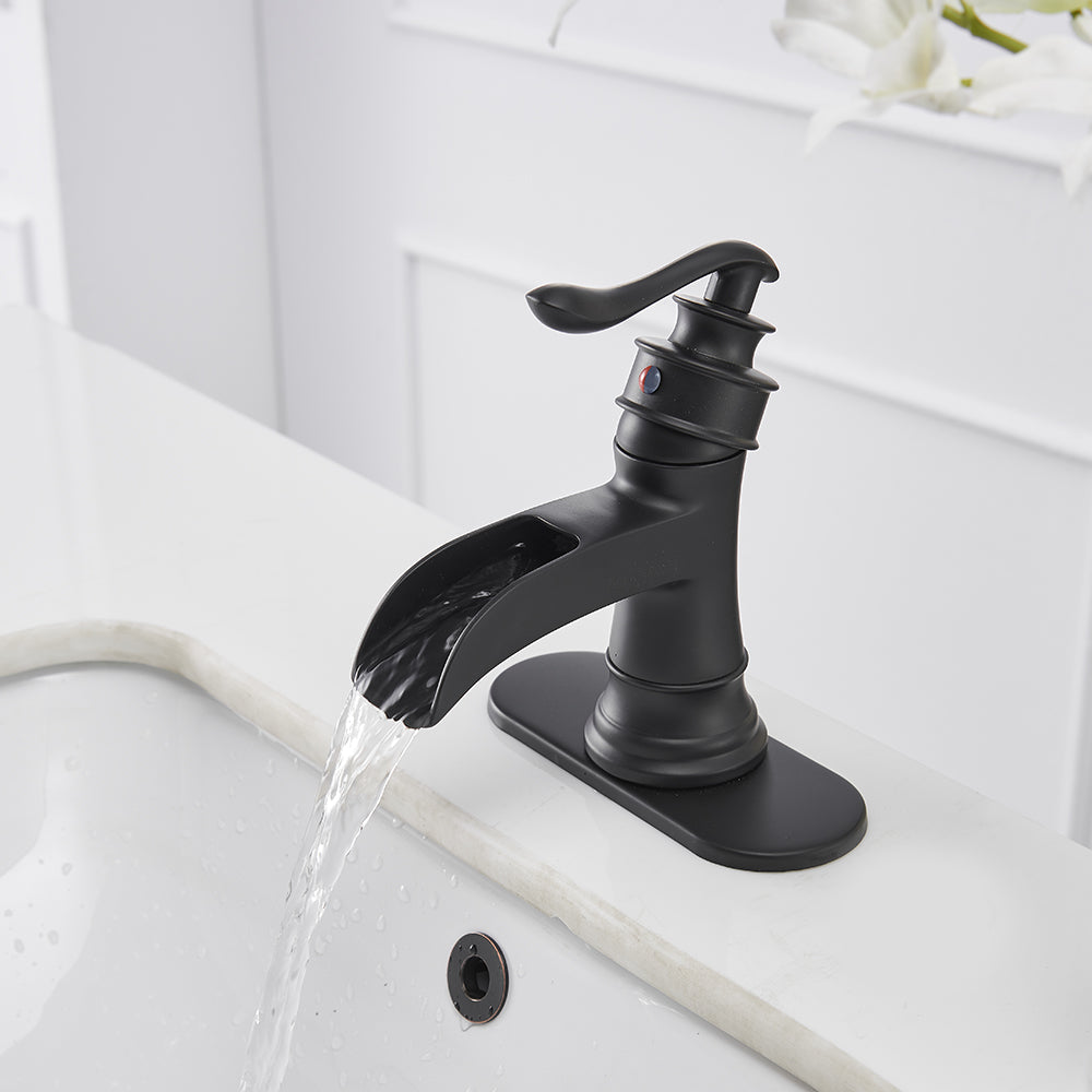Waterfall Single Hole Single-Handle Low-Arc Bathroom Faucet With Pop-up Drain Assembly — thumbnail 3