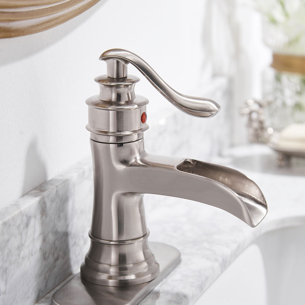 Sleek Stylish Single-Hole Single Handle Bathroom Faucet with Drain Kit Included in Brushed Nickel — thumbnail 2