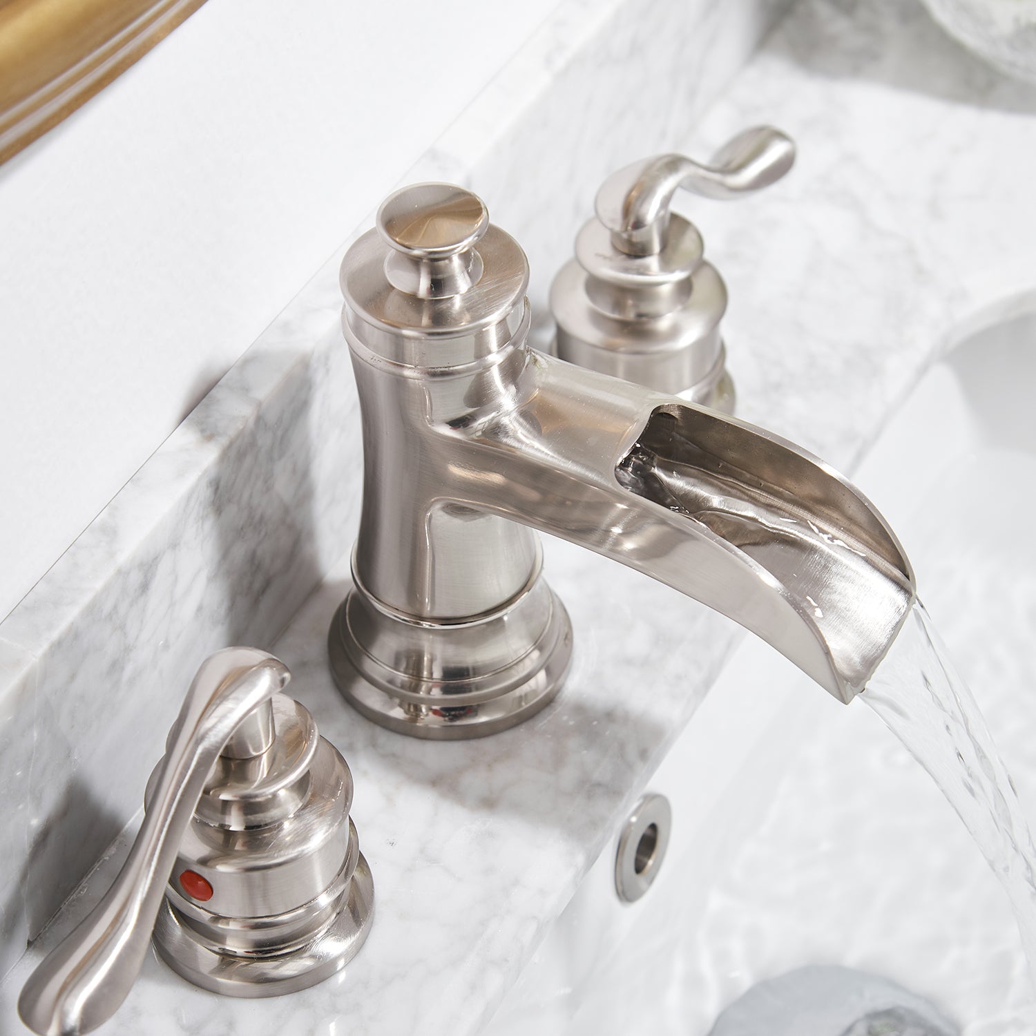 8 in. Widespread Double Handle Bathroom Faucet and Waterfall Shining — thumbnail 3