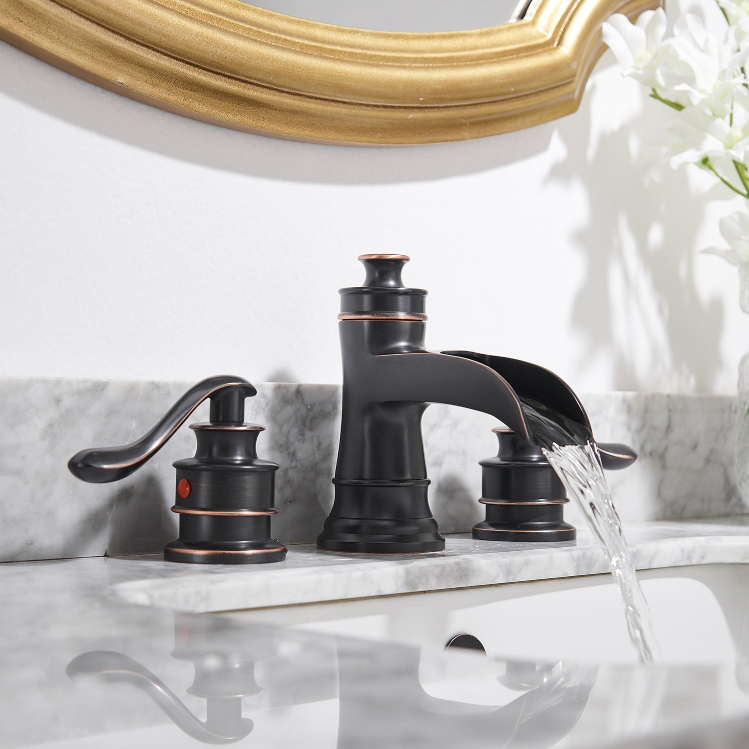 8 in. Widespread Retro Waterfall Double Handle Bathroom Faucet with Pop-up Drain in Oil Rubbed Bronze (Valve Included) — thumbnail 2