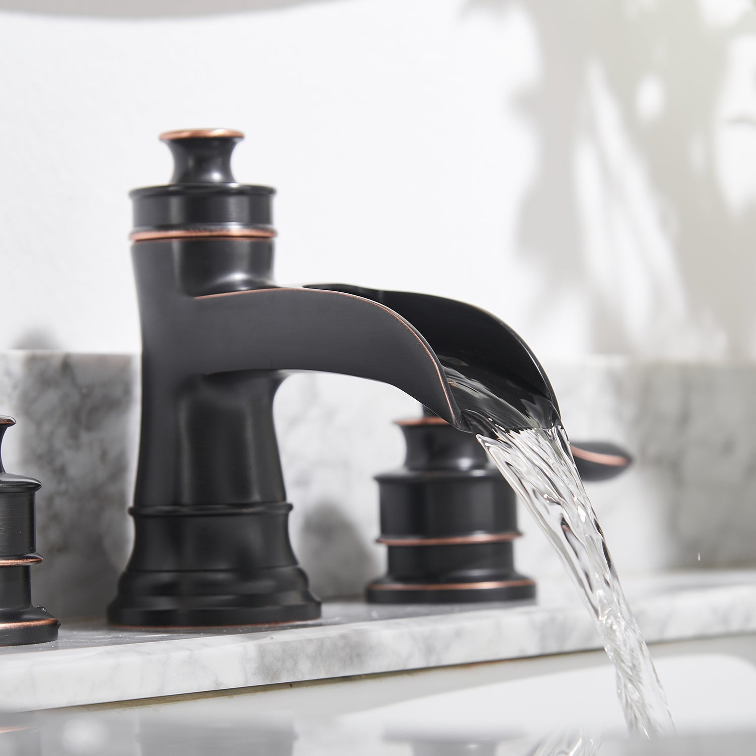 8 in. Widespread Retro Waterfall Double Handle Bathroom Faucet with Pop-up Drain in Oil Rubbed Bronze (Valve Included) — thumbnail 3