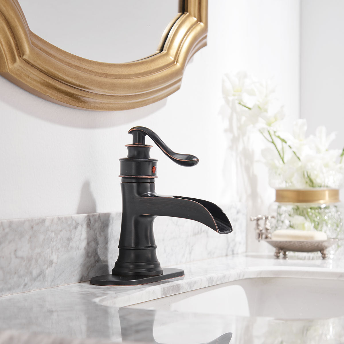 Single Hole Single Handle Sleek Stylish Bathroom Faucet with Drain Kit Included in Oil Rubbed Bronze (Valve Included) — thumbnail 2