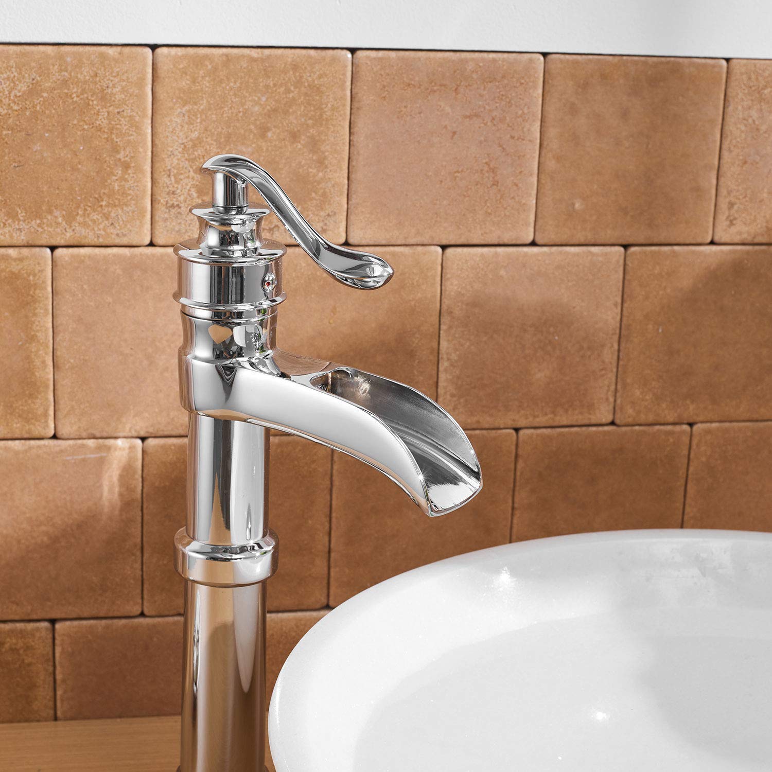 Waterfall Bathroom Faucet Single Hole Single Handle Tall Body Bathroom Vessel Sink Faucet — thumbnail 3