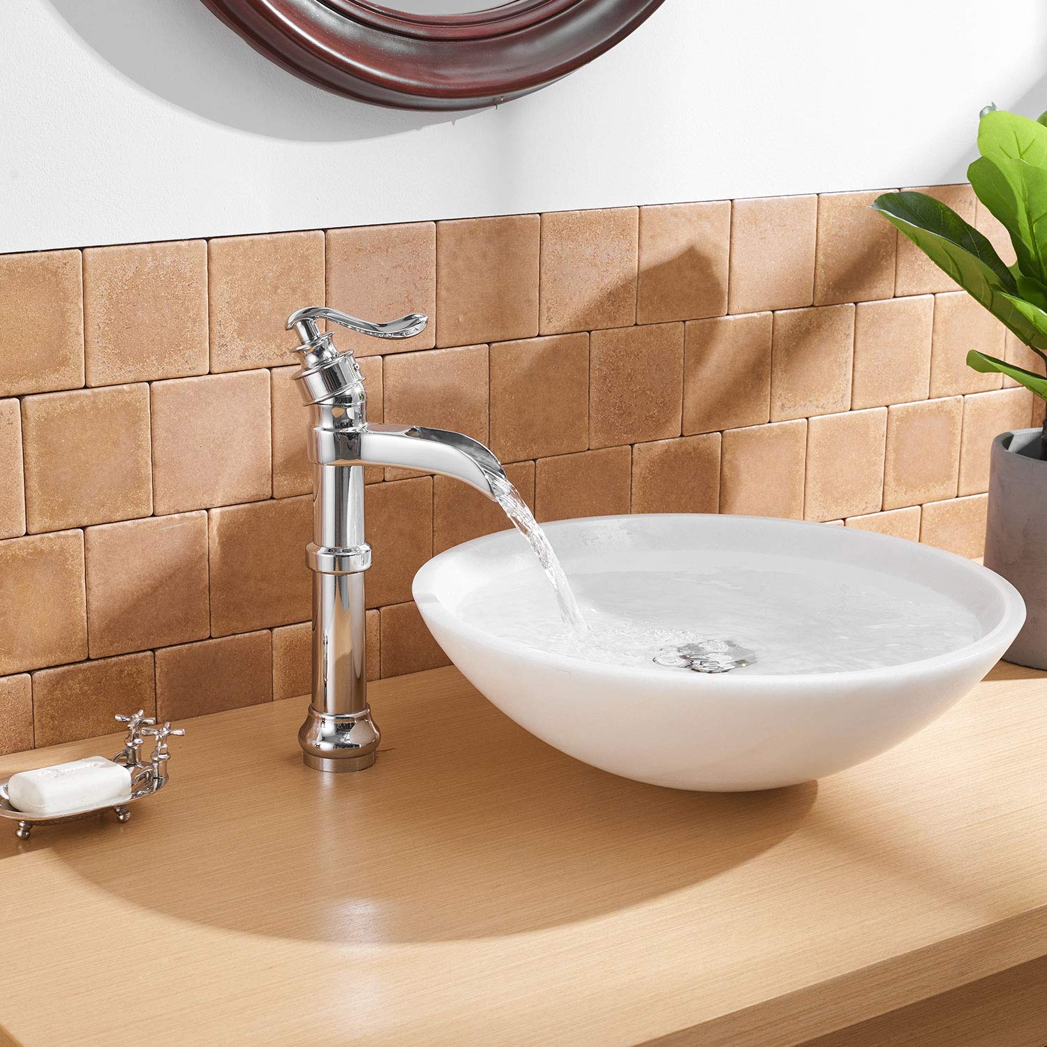 Waterfall Bathroom Faucet Single Hole Single Handle Tall Body Bathroom Vessel Sink Faucet — thumbnail 2