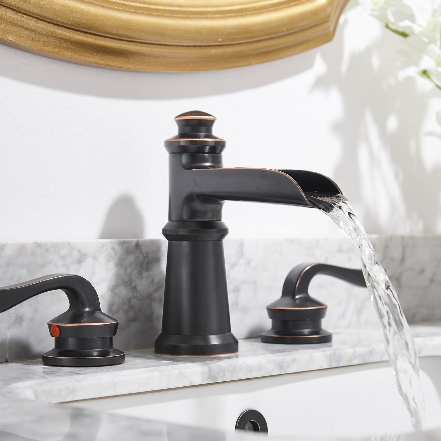 8 in. Widespread Retro Double Handle Bathroom Faucet in Oil Rubbed Bronze(Valve Included) — thumbnail 2