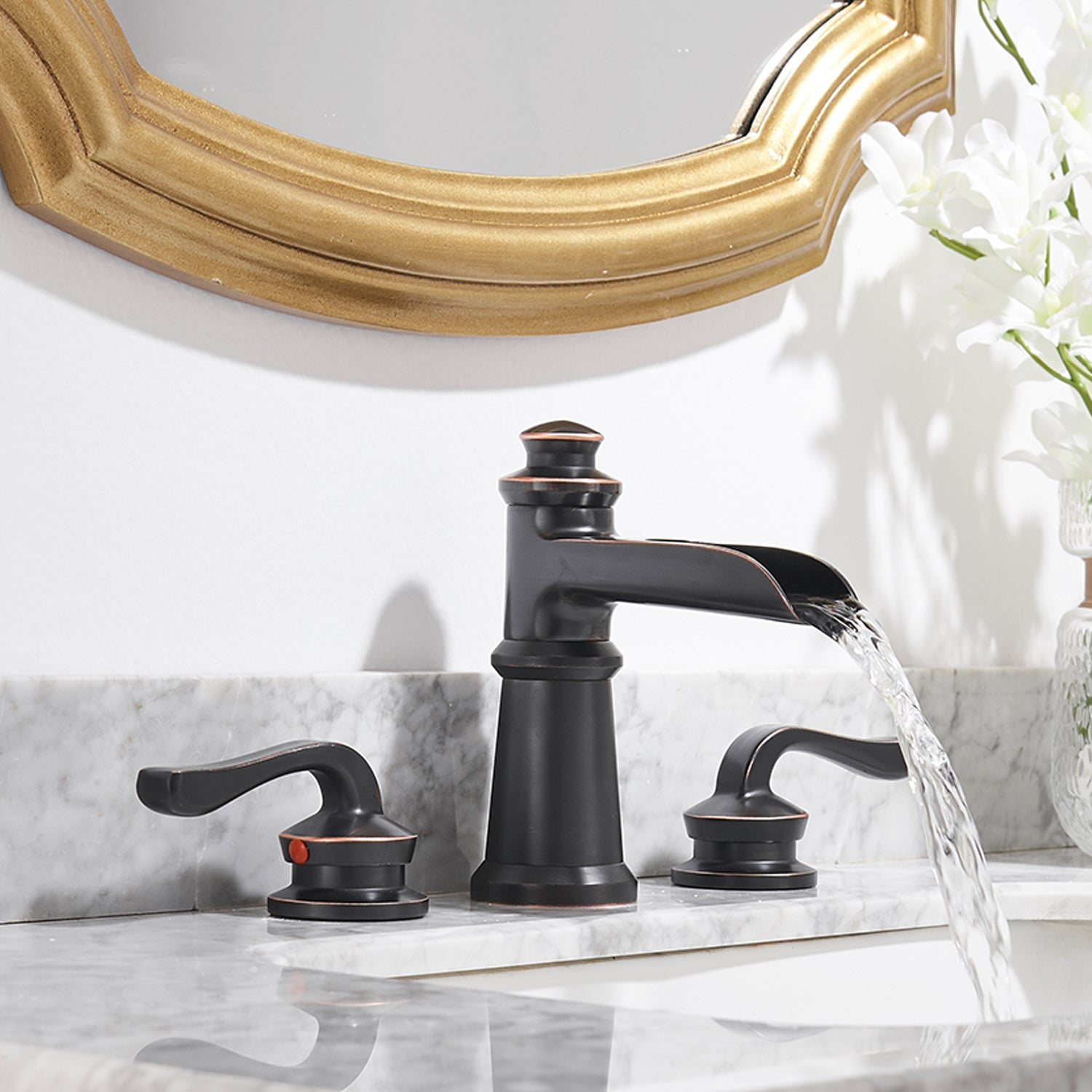 8 in. Widespread Retro Double Handle Bathroom Faucet with Pop-up Drain in Oil Rubbed Bronze — thumbnail 2