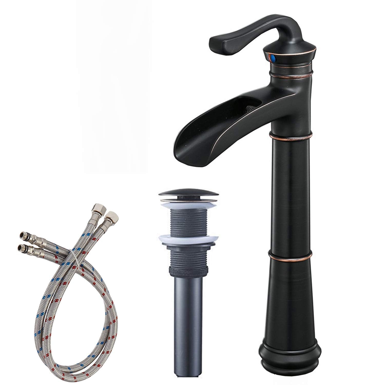 Single Handle Bathroom Faucet Single Hole High Spout Waterfall Bathroom Sink Faucet with Pop-Up Drain