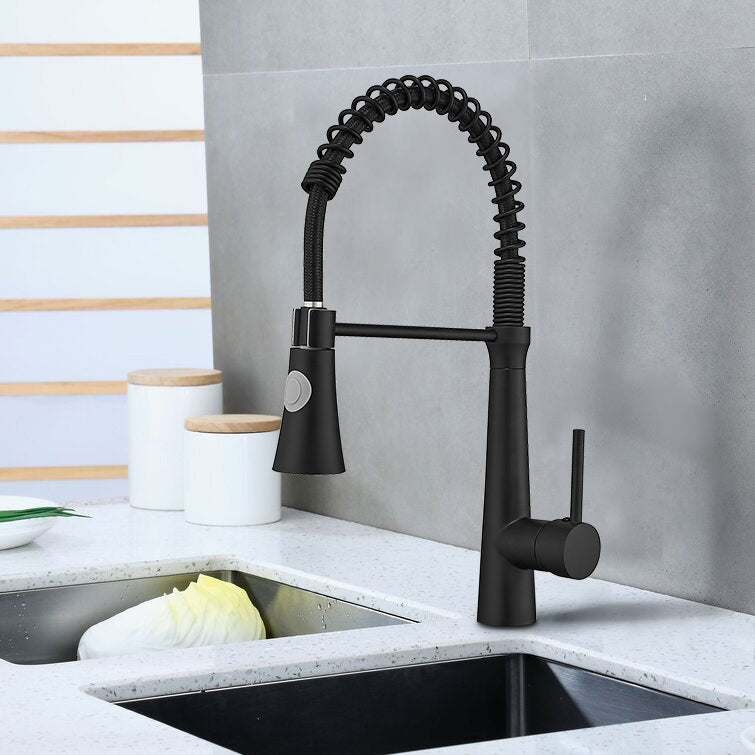 Single Handle Pull Down Sprayer Kitchen Faucet with 360° Rotation in Matte Black — thumbnail 3