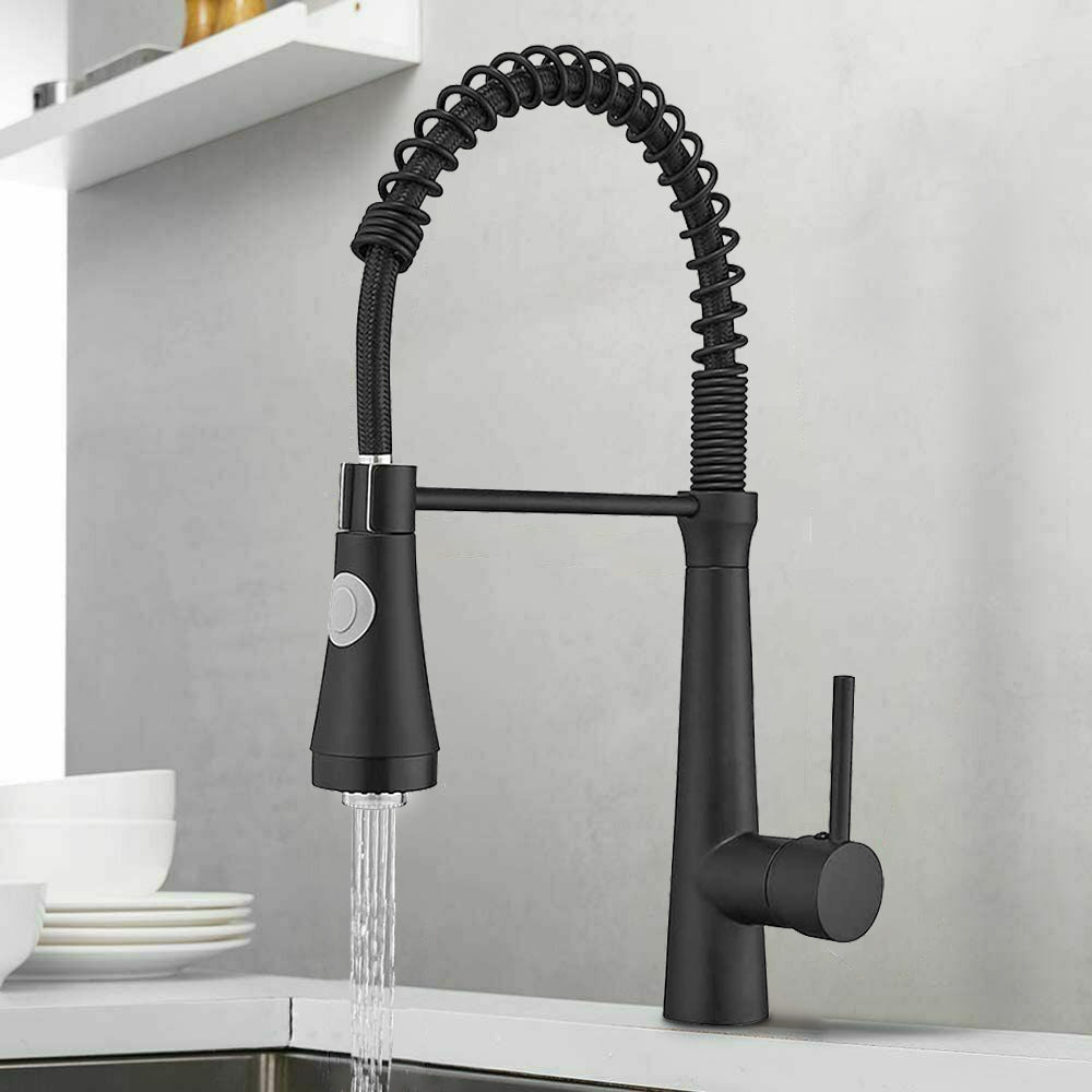 Single Handle Pull Down Sprayer Kitchen Faucet with 360° Rotation and LED Lights in Matte Black — thumbnail 3