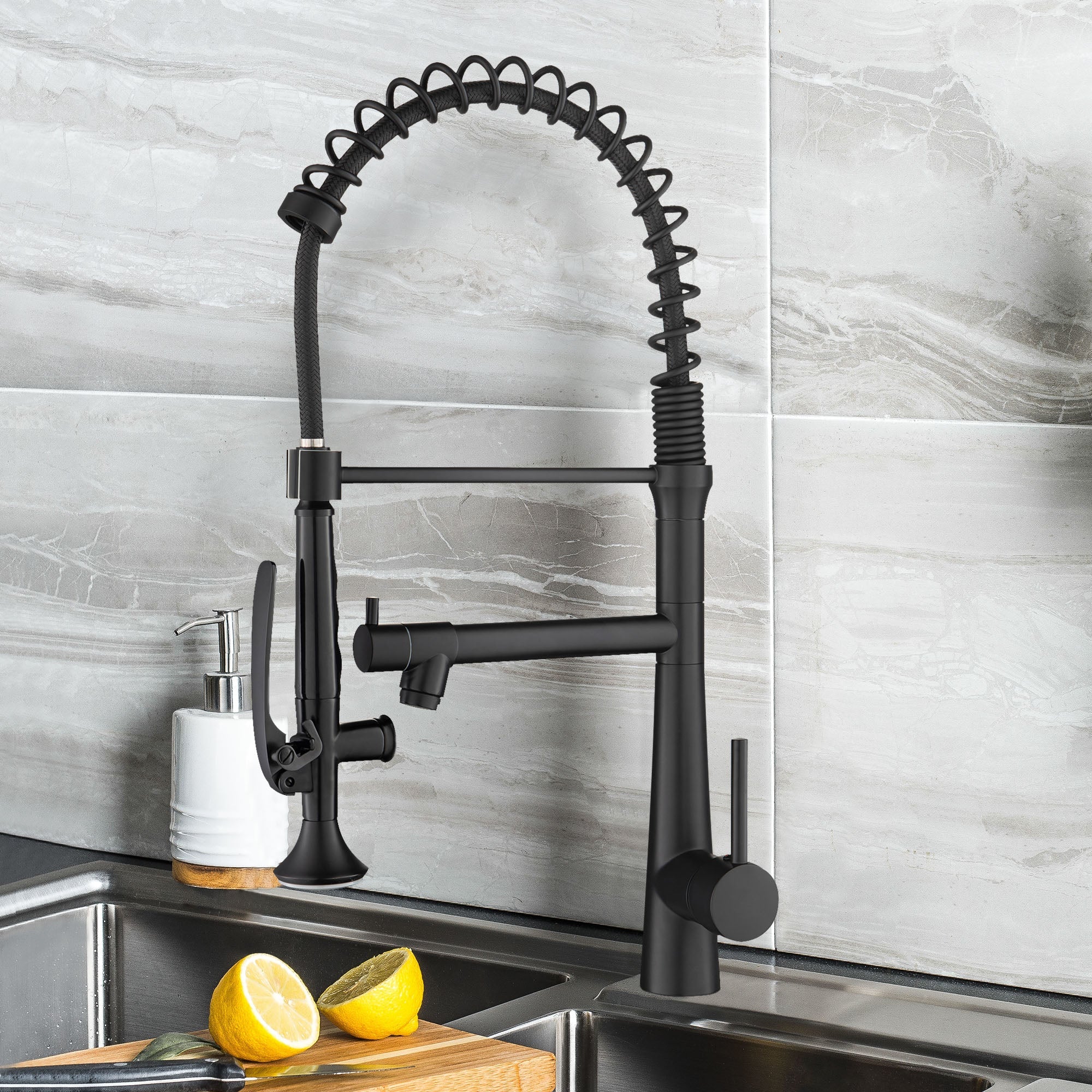 Single Handle Copper Kitchen Faucet in Matte Black — thumbnail 3