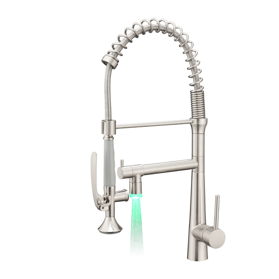 Single Handle Pull Down Sprayer Kitchen Faucet with 360° Rotation and LED Lights in Brushed Nickel — image 1