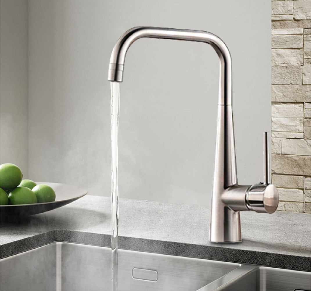 Single-Handle Solid Brass Standard Kitchen Faucet in Brushed Nickel — thumbnail 2