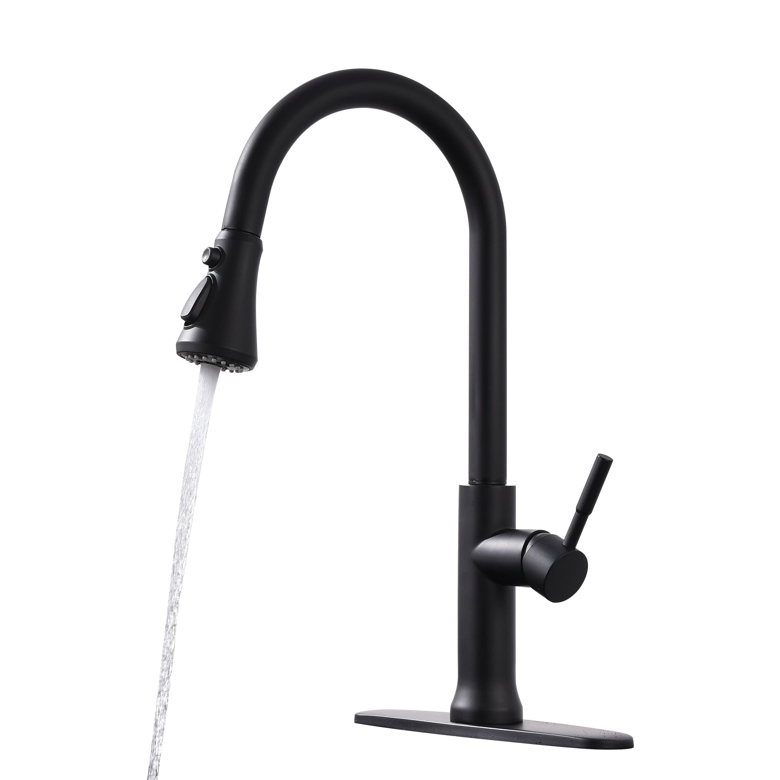 Single Handle Pull Down Sprayer Kitchen Faucet with 360° Rotation in Matte Black