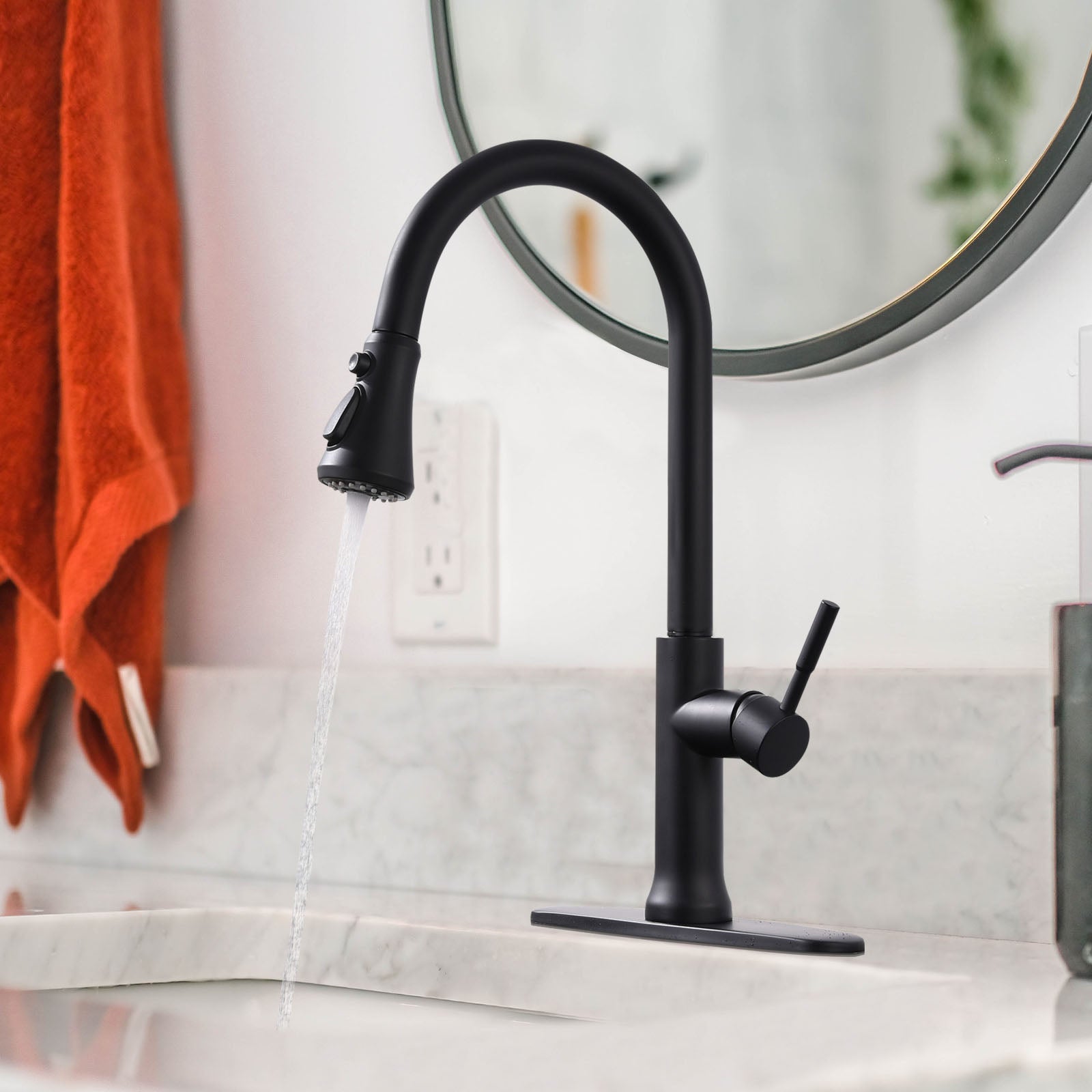 Single Handle Pull Down Sprayer Kitchen Faucet with 360° Rotation in Matte Black — thumbnail 3