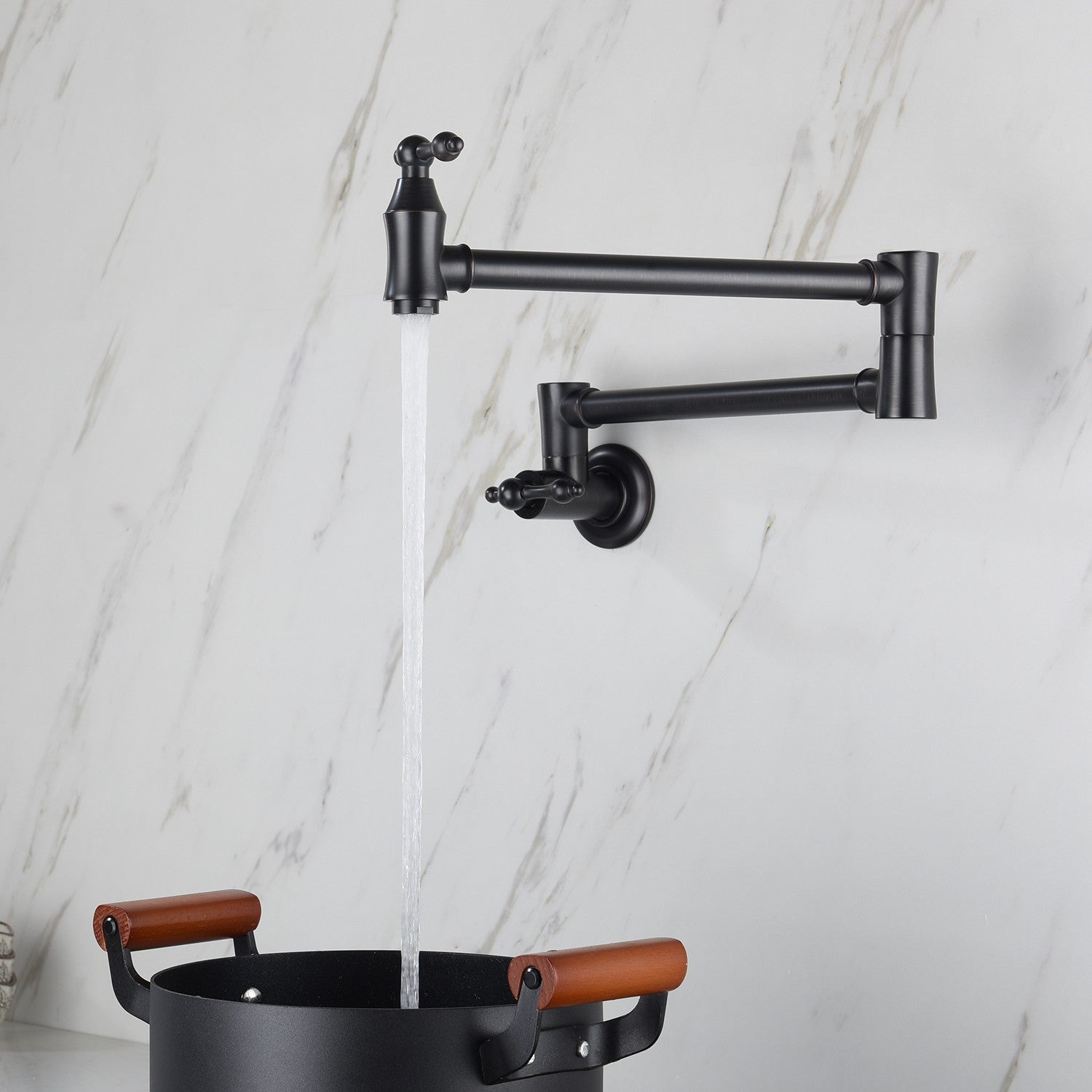 Wall Mounted Pot Filler Faucet with 360° Rotation in Matte Black — thumbnail 2