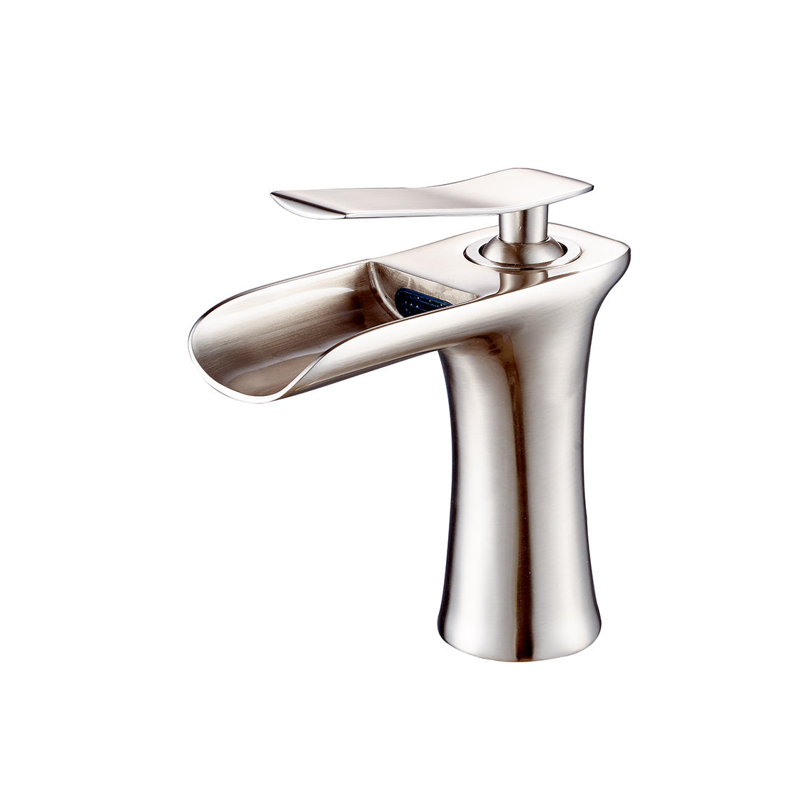 Single Hole Single-Handle Bathroom Faucet in Brushed Nickel with Waterfall Spout — image 1