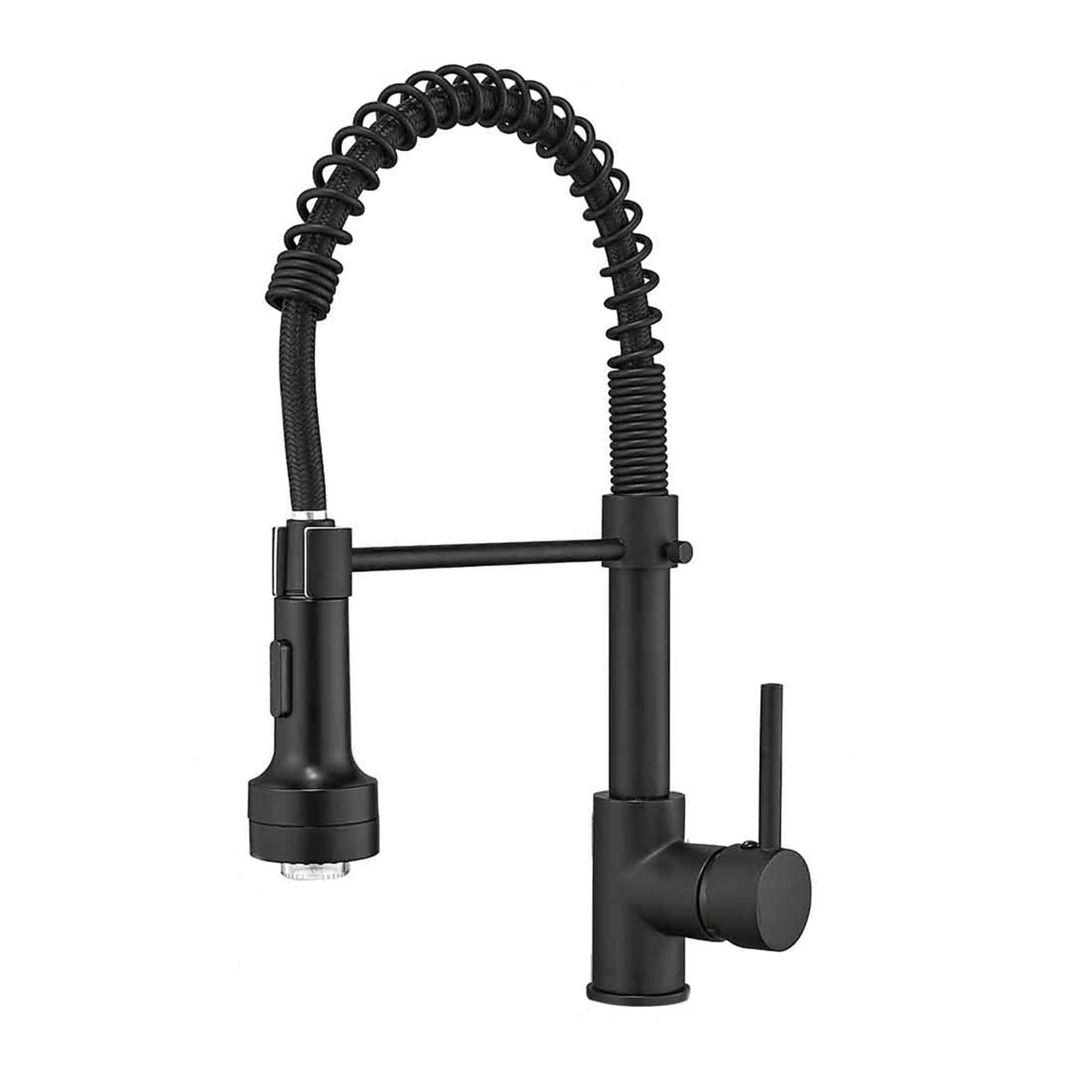 Single Handle Pull Down Sprayer Kitchen Faucet with 360° Rotation and LED Lights in Matte Black