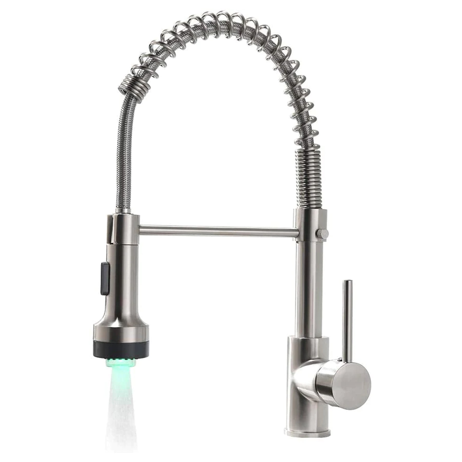 Single Handle Pull Down Sprayer Kitchen Faucet with 360° Rotation and LED Lights in Brushed Nickel