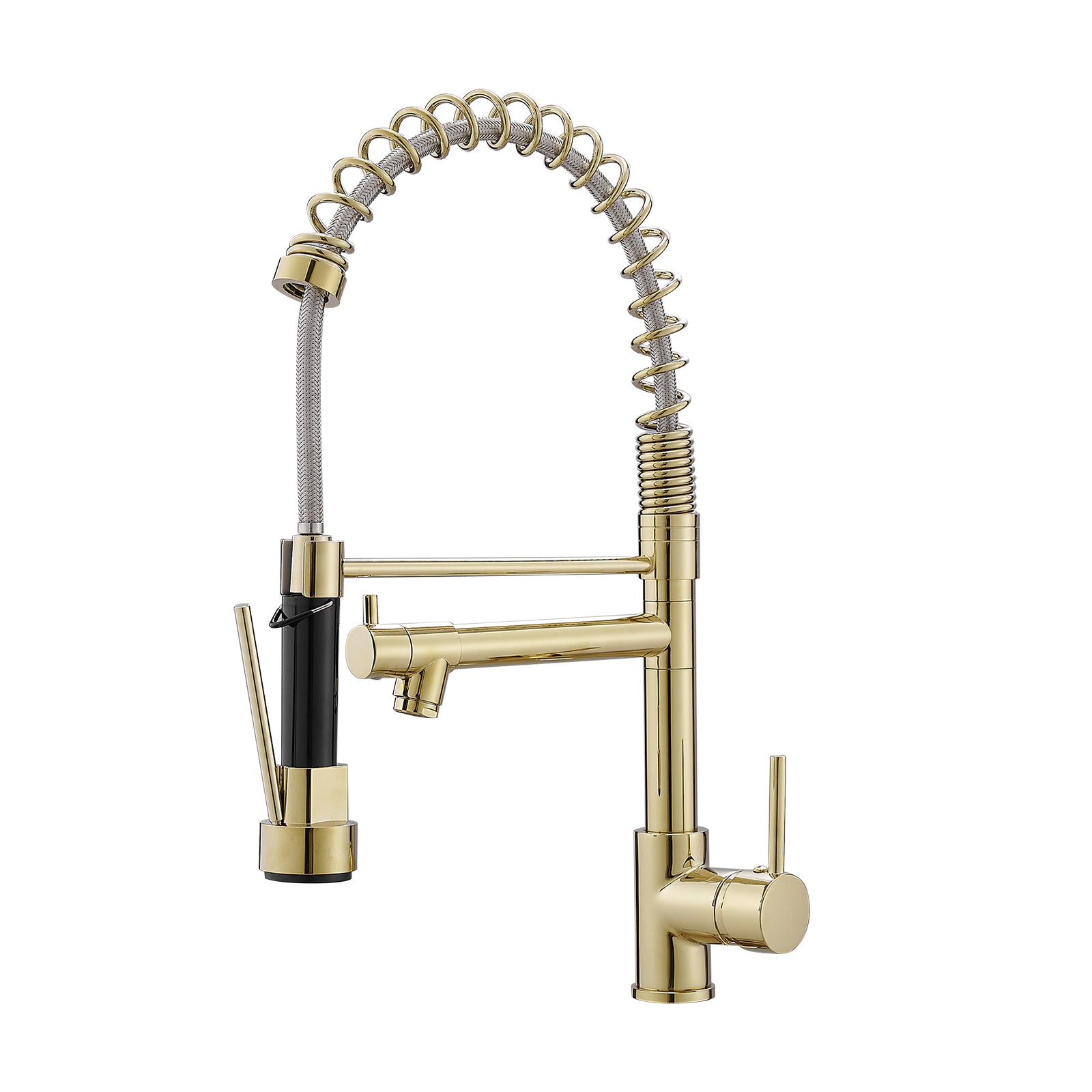 Single Handle Pull Down Sprayer Kitchen Faucet with 360° Rotation in Polished Gold