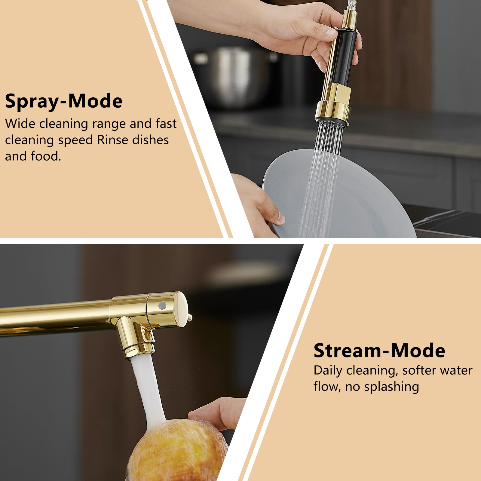 Single Handle Pull Down Sprayer Kitchen Faucet with 360° Rotation in Polished Gold — thumbnail 3