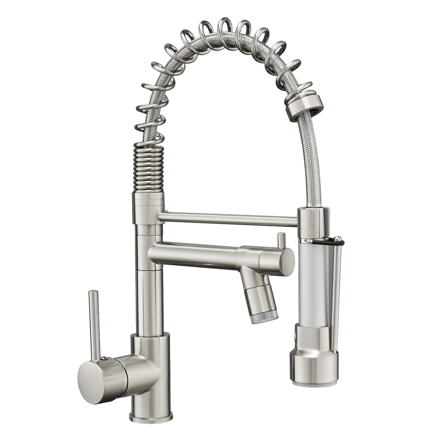 Single Handle Pull Down Sprayer Kitchen Faucet with 360° Rotation and LED Lights in Brushed Nickel — thumbnail 2