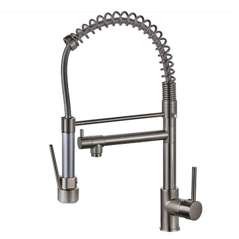 Single Handle Pull Down Sprayer Kitchen Faucet in Brushed Nickel with 360° Rotation — image 1