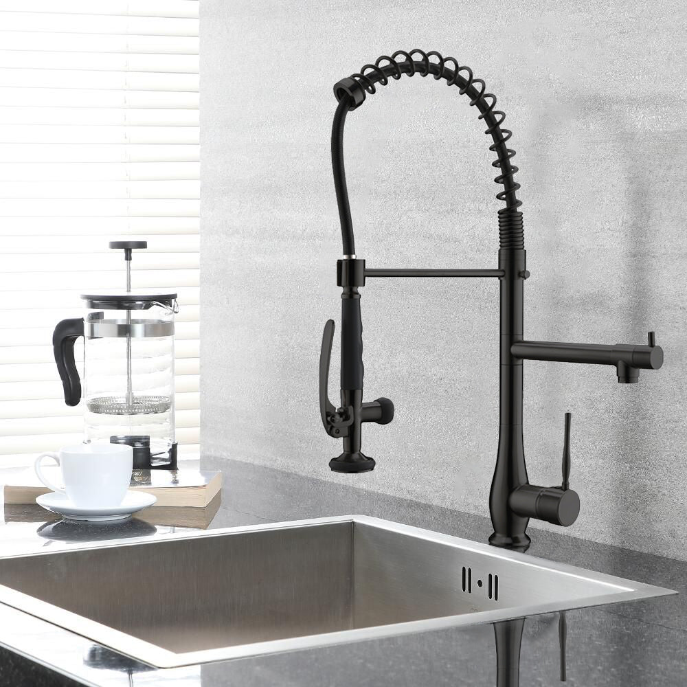 Single Handle Pull Down Sprayer Kitchen Faucet with 360° Rotation in Matte Black — thumbnail 3