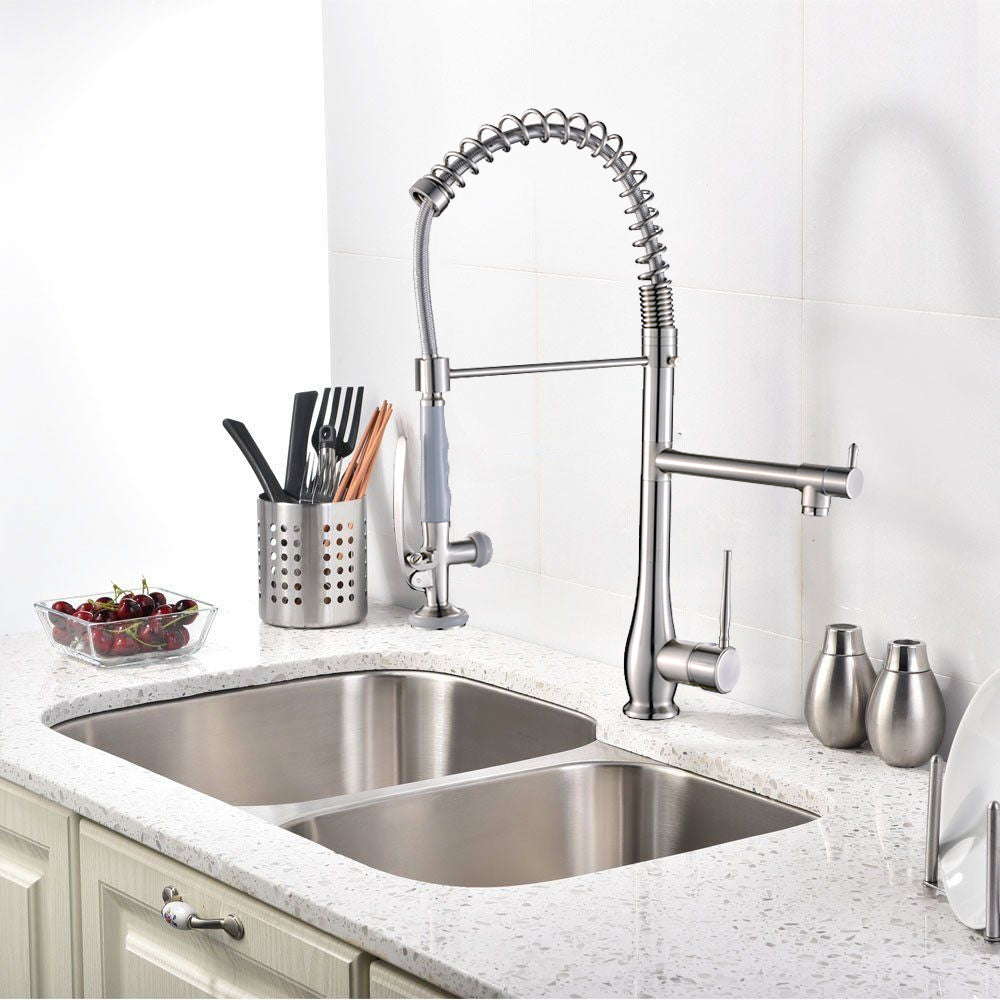 Single Handle Pull Down Sprayer Kitchen Faucet with 360° Rotation in Brushed Nickel — thumbnail 3